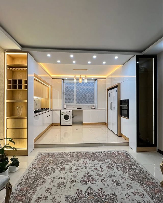 کابینت سفید و طرح چوب