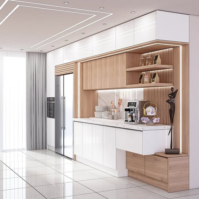 کابینت سفید و طرح چوب