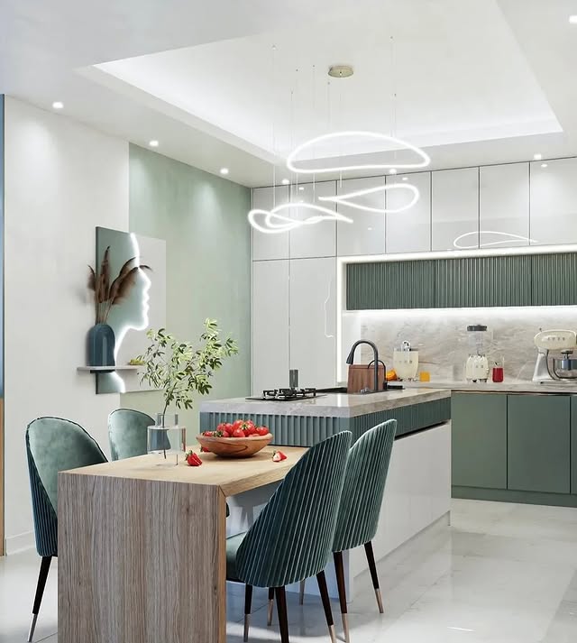 کابینت میله ای سفید سبز