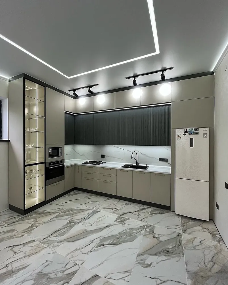 کابینت دو رنگ طوسی نسکافه ای