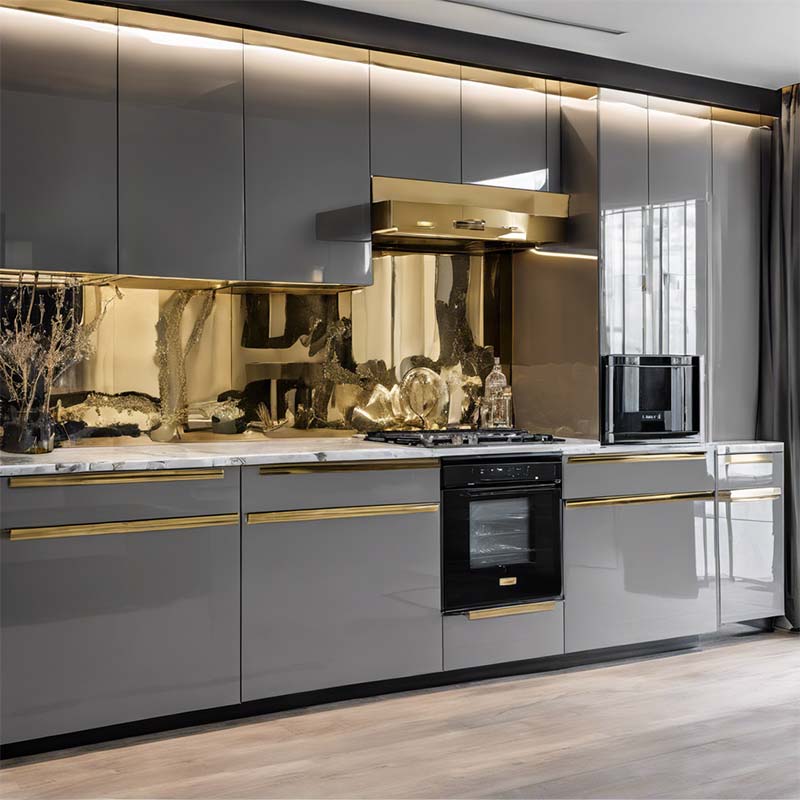 کابینت دو رنگ طوسی و طلایی